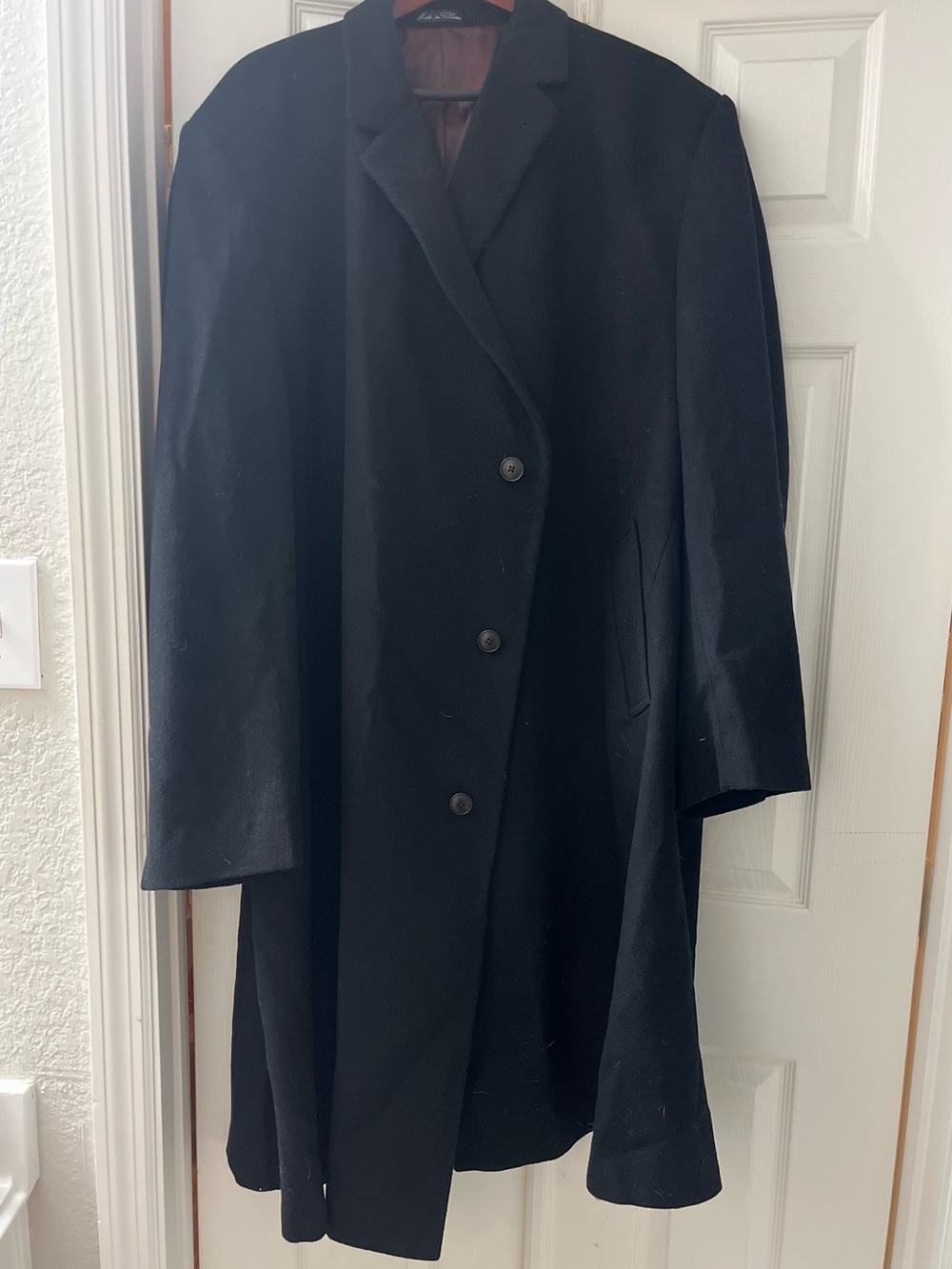 Jean-Paul Germain Men’s Overcoat (Black with Burgendy Lining)